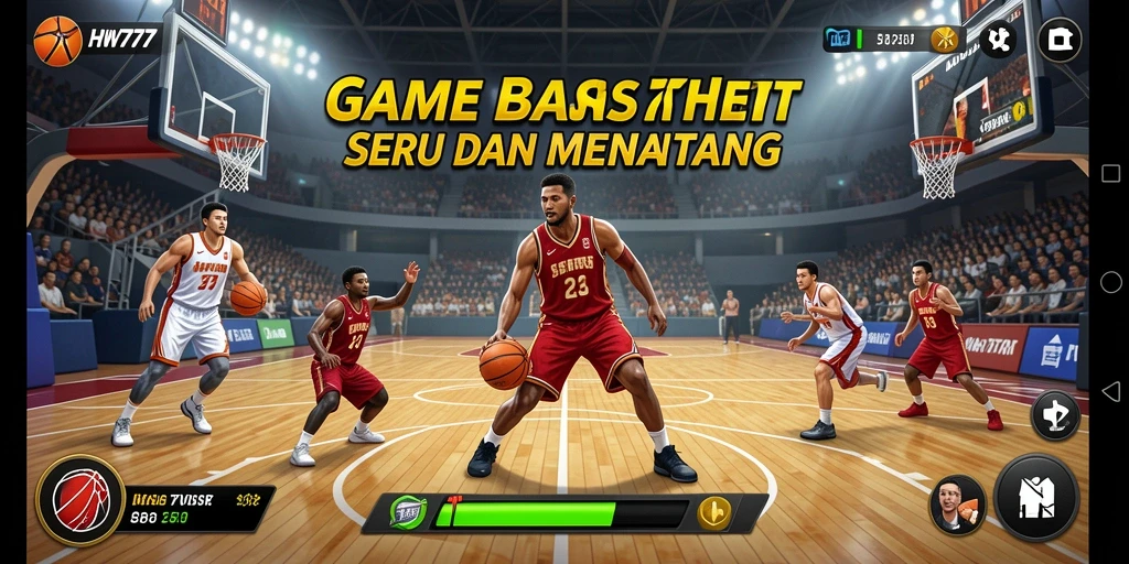 Screenshot HW777 menampilkan antarmuka permainan Basket yang dinamis.