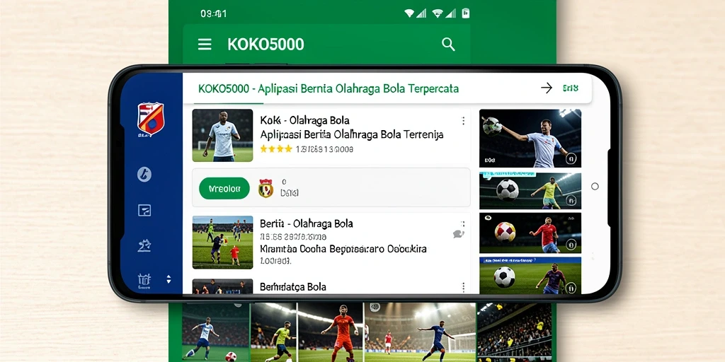 Tampilan antarmuka KOKO5000 dengan fitur berita olahraga bola.