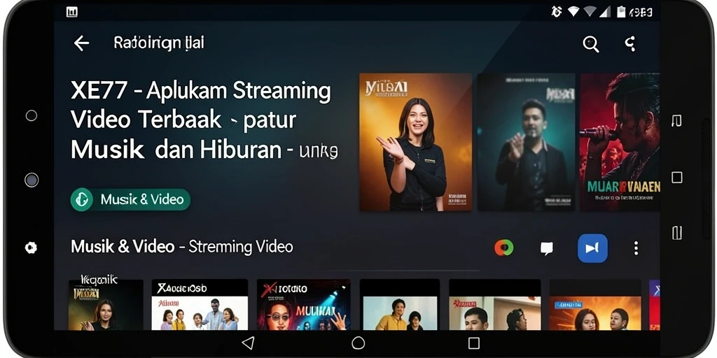 Antarmuka XE77 menampilkan berbagai kategori video menarik.