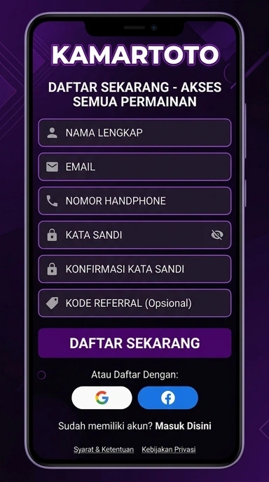 Tampilan halaman daftar kamartoto